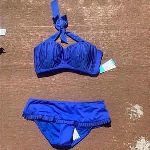 Seafolly Blue Bikini with ruffled skirt bottoms